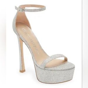 Stuart Weitzman Crystal Discoplatform Shimmery High-Heel Sandals Silver Sz 11